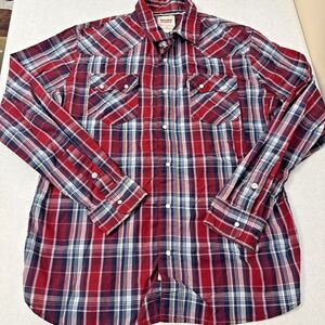Levi’s Pearl Snap Western Shirt Long Sleeve Button Down Mens Md Red